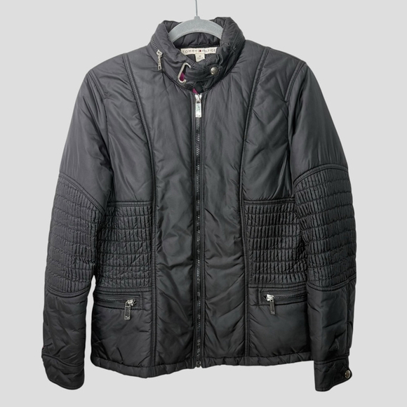 Tommy Hilfiger Jackets & Blazers - Tommy Hilfiger Black Nylon Puffer Jacket Women's M Zip Front Y2K Modular Basic